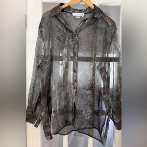 Peter Nygard Silver Metallic Sheer Blouse